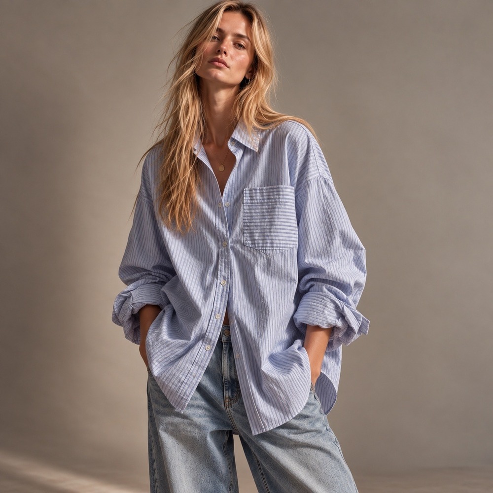 Free People Triple Bow Open Back Pinstripe Oversized Tunic Shirt Sz M